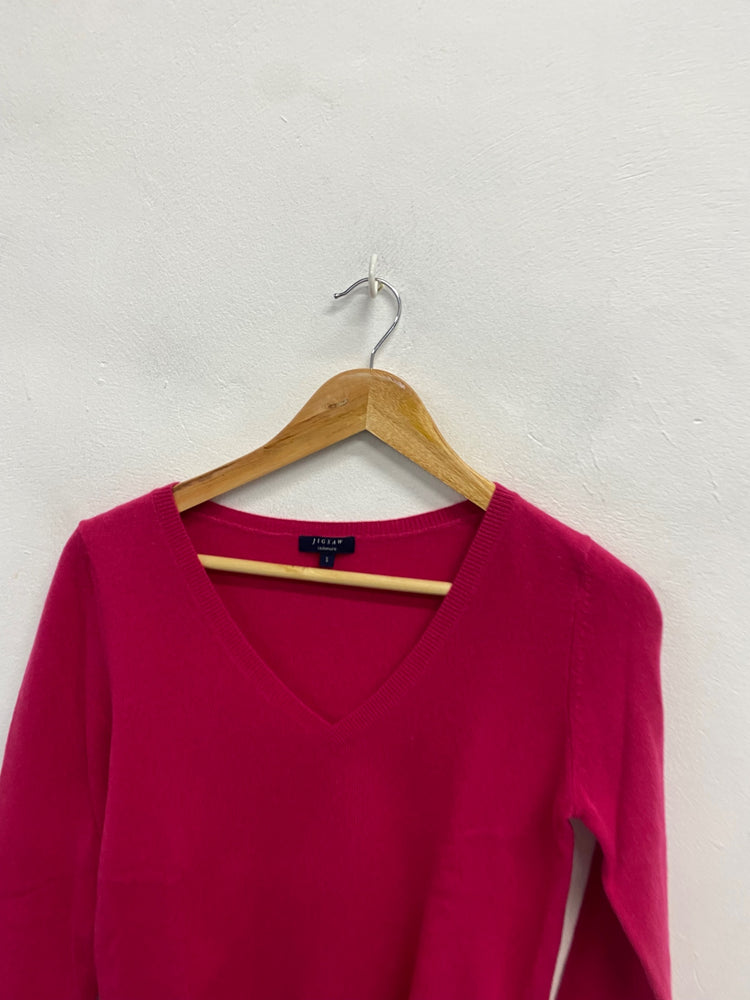 Fabulous Jigsaw cashmere v neck Knitted jumper UK 8 Pink WLH511