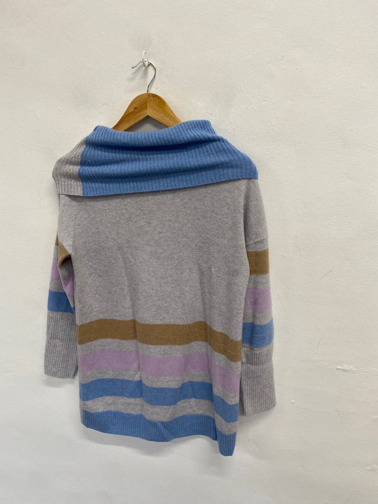 Fabulous White stuff cashmere Knitted jumper UK 8 Grey striped High neck WLH511
