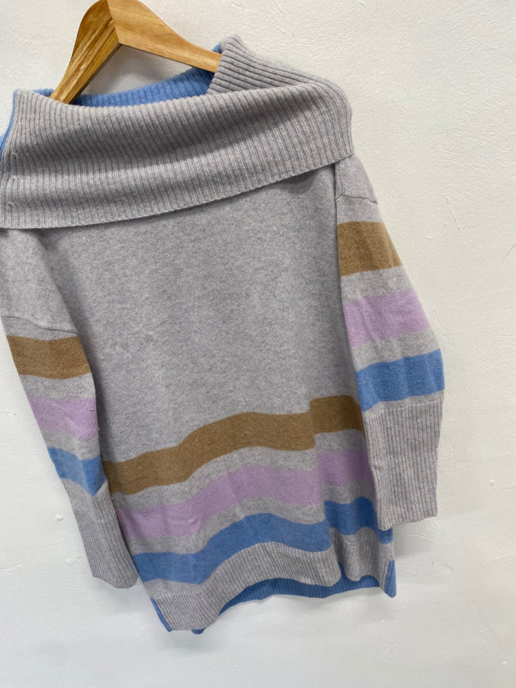Fabulous White stuff cashmere Knitted jumper UK 8 Grey striped High neck WLH511