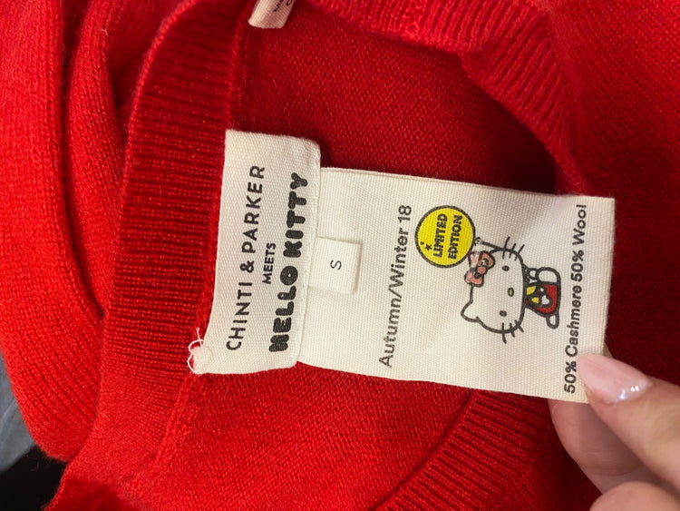 Fabulous Chinti & parker x hello kitty cashmere Knitted jumper UK 8 Red blue WLH511