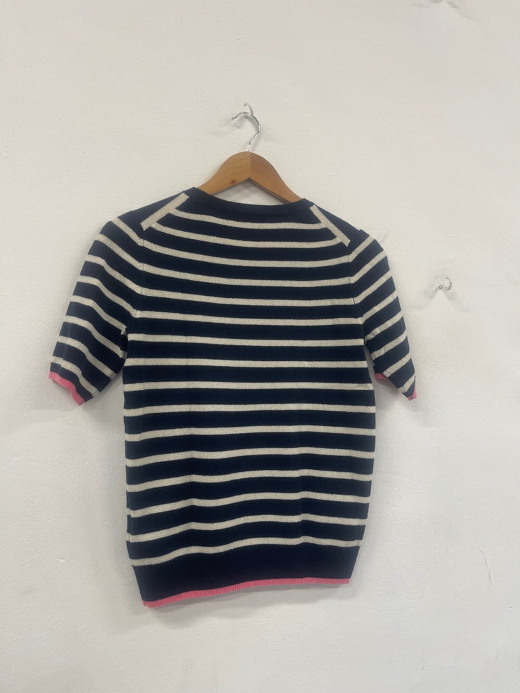 Fabulous Autograph pure cashmere Top UK8 Navy blue & white WLH511