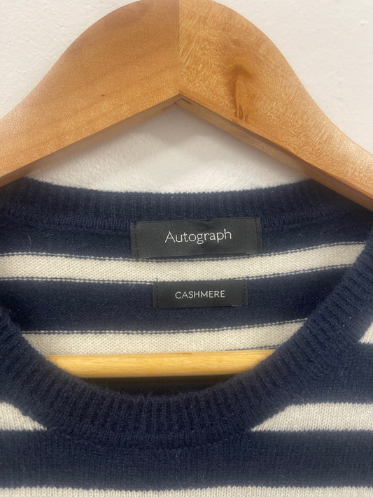 Fabulous Autograph pure cashmere Top UK8 Navy blue & white WLH511