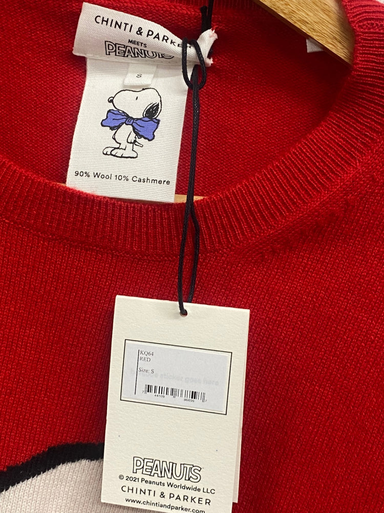 Fabulous Chinti and Parker x peanuts wool Knitted jumper UK 8 Red white WLH511