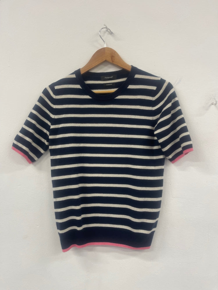 Fabulous Autograph pure cashmere Top UK8 Navy blue & white WLH511