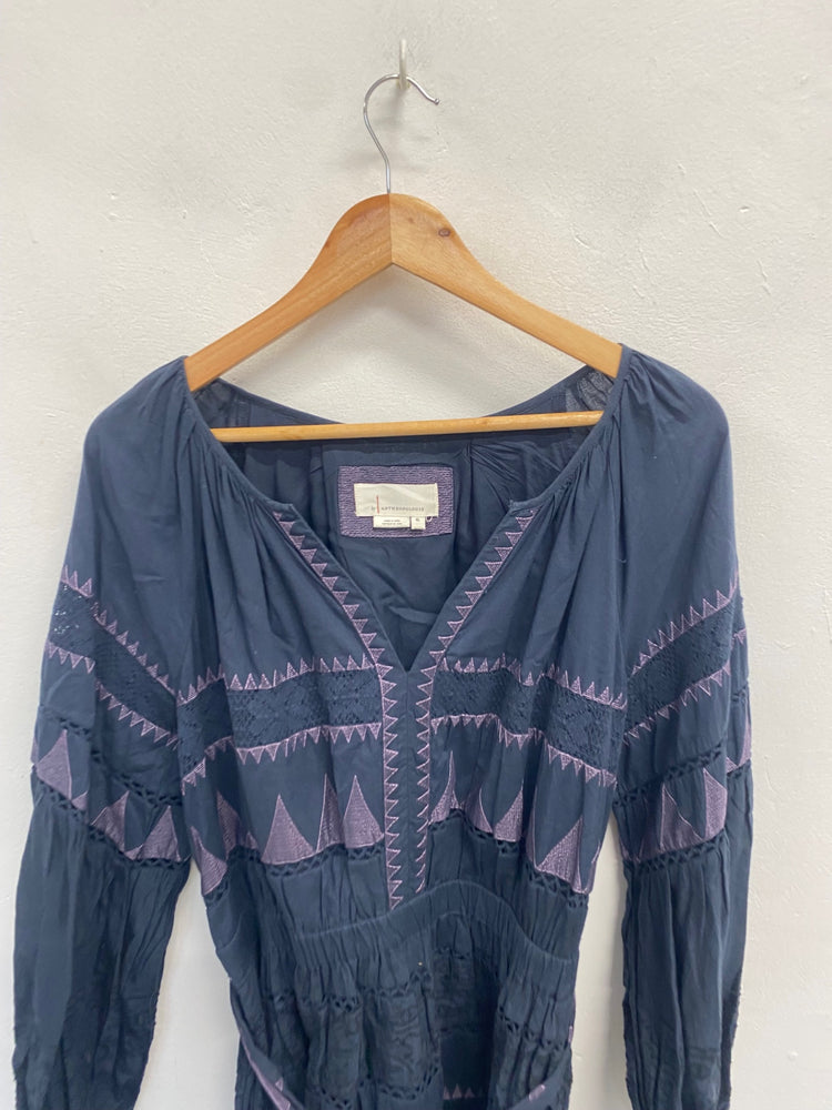 Fabulous Anthropologie Skye Midi Dress UK 14 Navy embroidered LB512