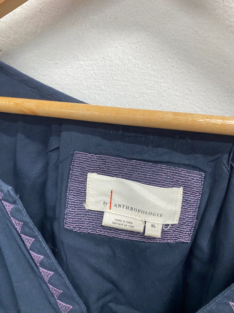 Fabulous Anthropologie Skye Midi Dress UK 14 Navy embroidered LB512