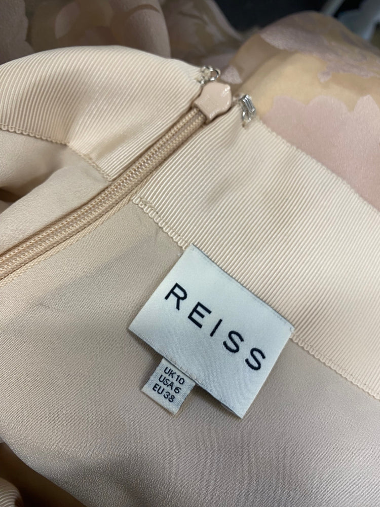 Fabulous Reiss elsa Midi Skirt UK 10 Beige floral flare mesh JW519