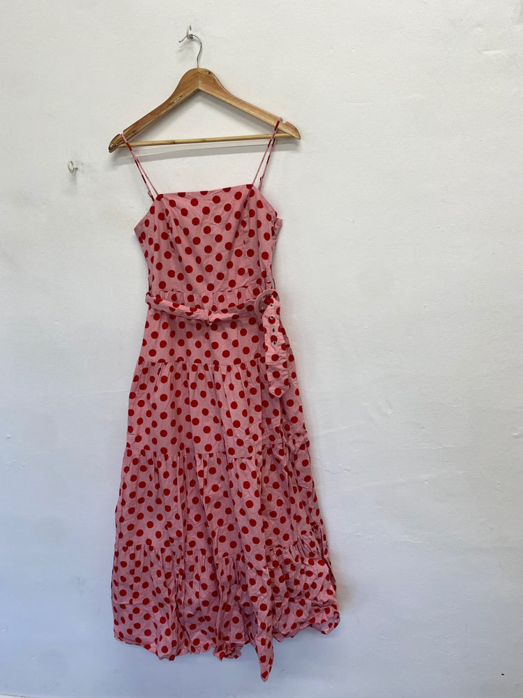 Stunning Style Cheat Midi Dress UK 12 Pink red polka KS545