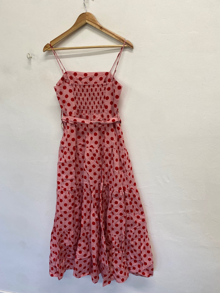 Stunning Style Cheat Midi Dress UK 12 Pink red polka KS545