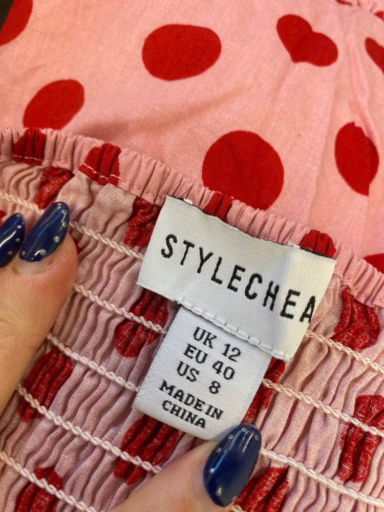 Stunning Style Cheat Midi Dress UK 12 Pink red polka KS545