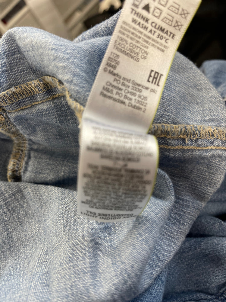 Stunning Per Una Chambray tiered midi Dress Uk10 Light Blue CT551