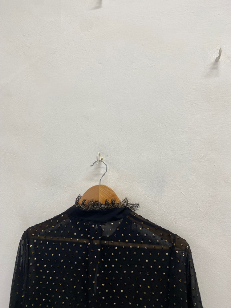 Stunning Ted Baker Blouse Uk 10 Black gold sheer spotted CT551