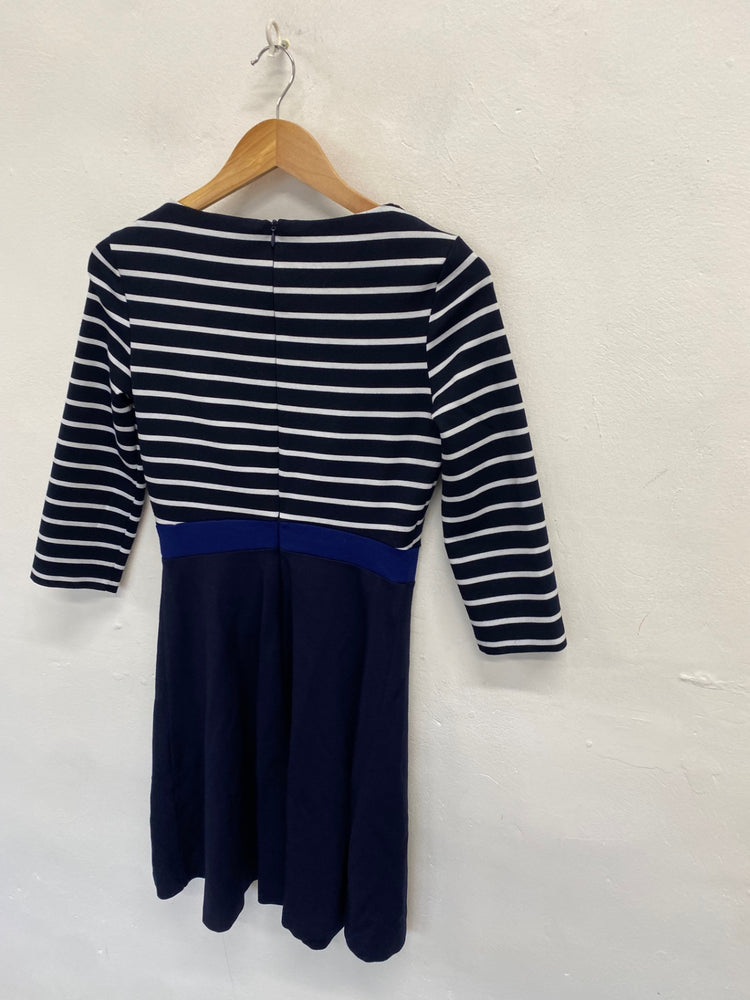 Stunning Hobbs Midi Dress Uk 10 Navy striped CT551