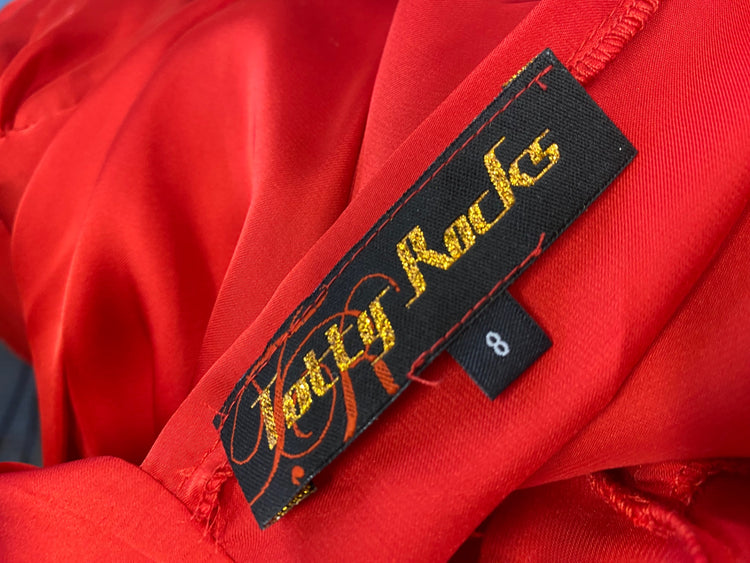 Stunning Totty rocks Blouse UK 8 Red satin bow CT551