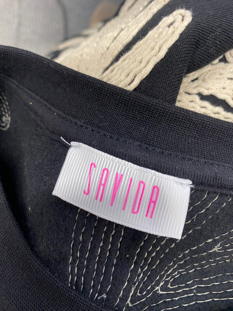 Stunning Savida Sweater UK 12 Black beige broderie CT551