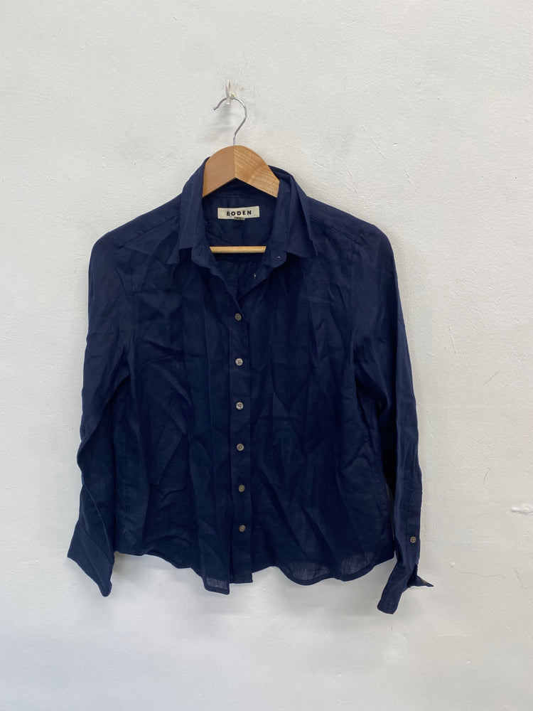 Stunning Boden Shirt UK 12 petite Navy linen CT551