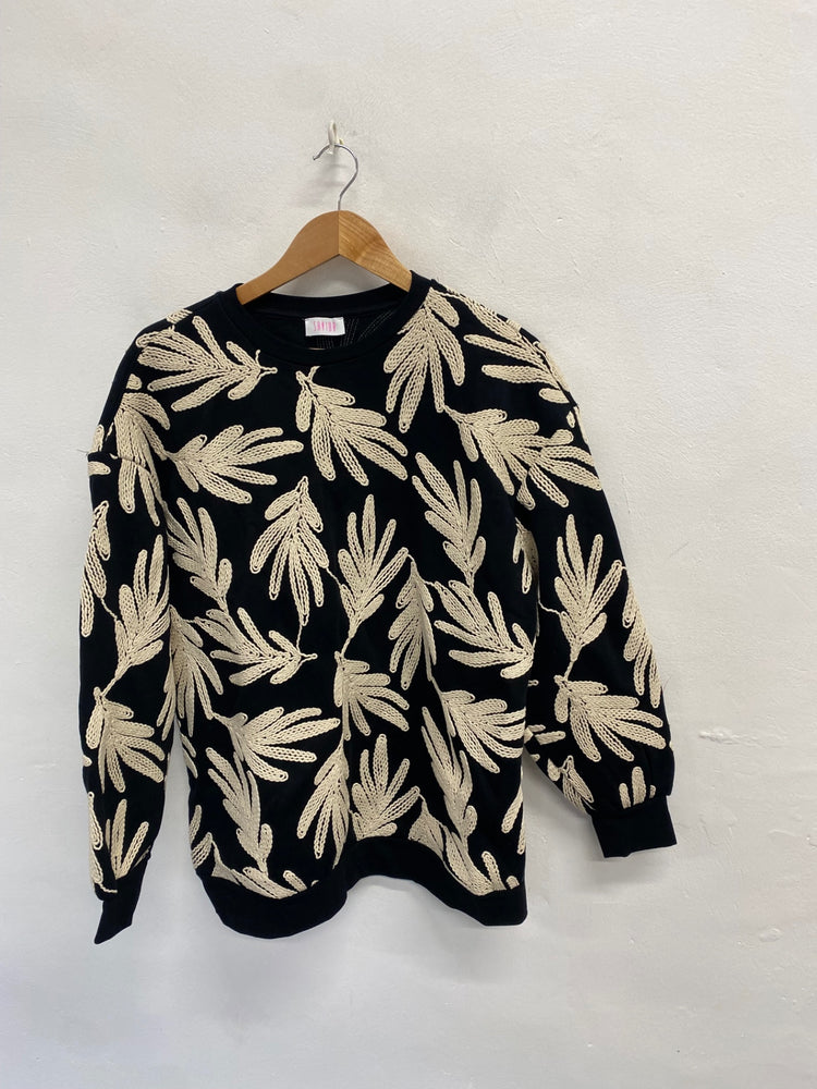 Stunning Savida Sweater UK 12 Black beige broderie CT551