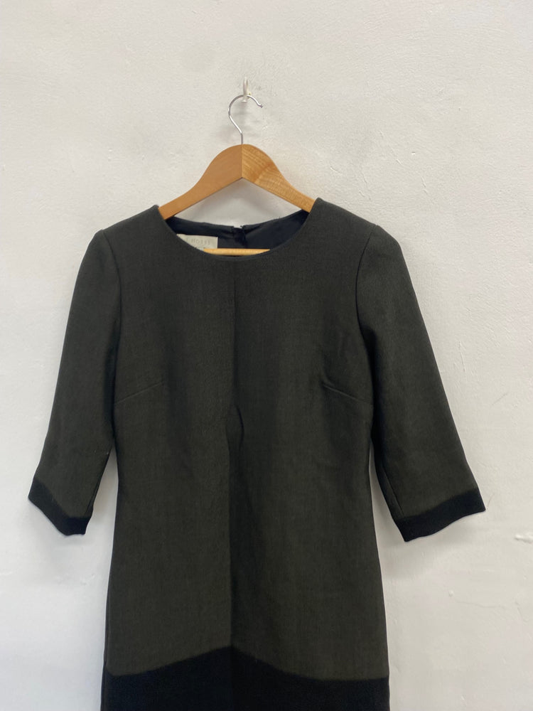 Stunning HOBBS Midi Dress UK 12 Khaki black CT551