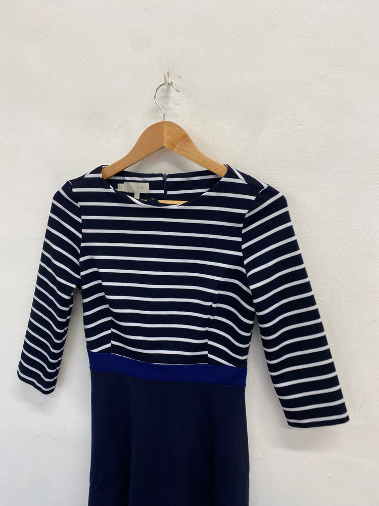 Stunning Hobbs Midi Dress Uk 10 Navy striped CT551