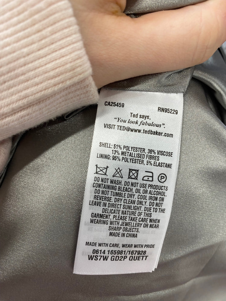 Stunning Ted Baker Midi Dress Uk 10 Grey floral bow CT551