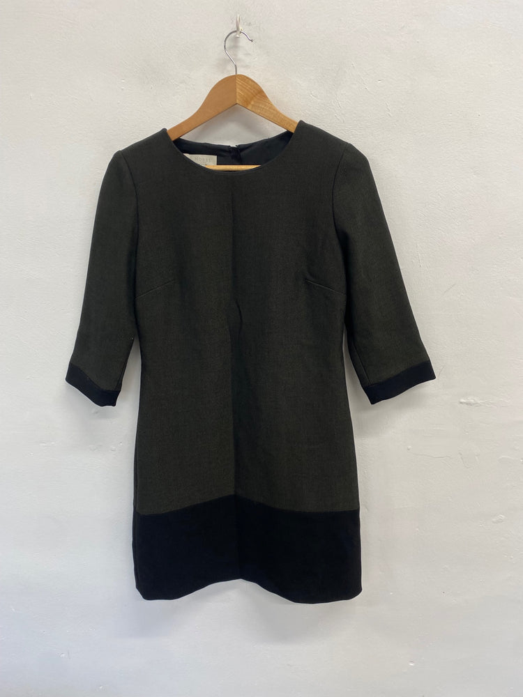 Stunning HOBBS Midi Dress UK 12 Khaki black CT551