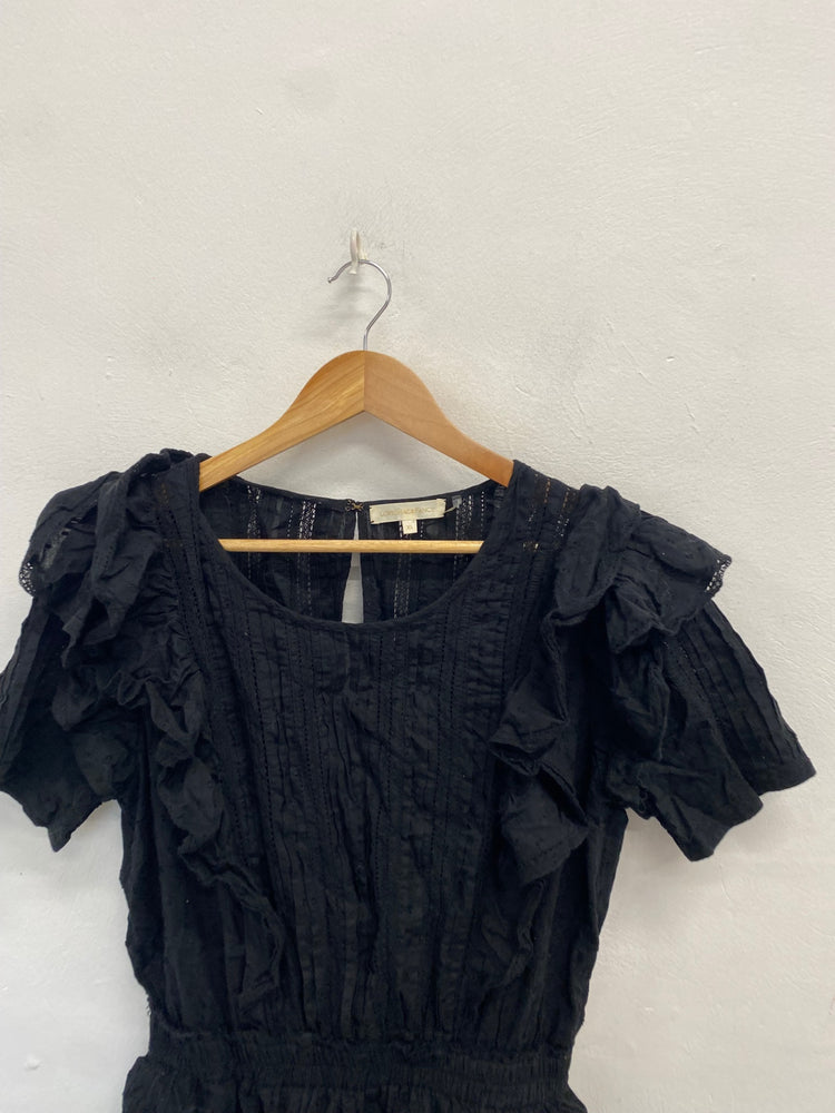 Stunning Love shack fancy Mini dress UK 14 Black frill cotton AC002