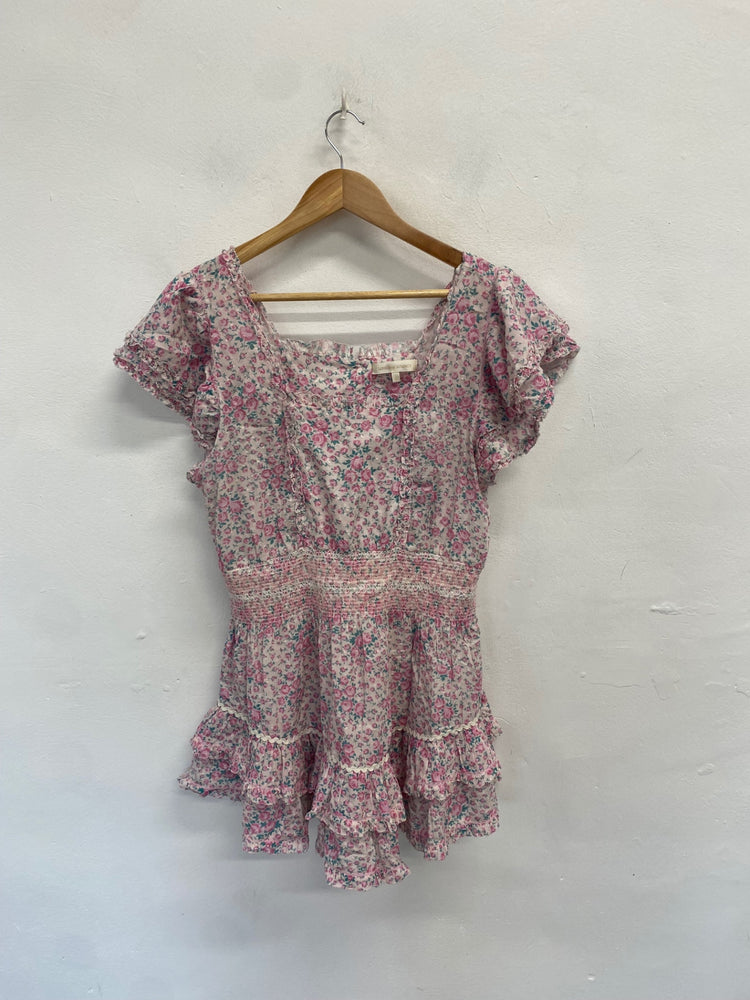 Stunning Love shack fancy Mini dress UK 12 Pink Floral Print AC002