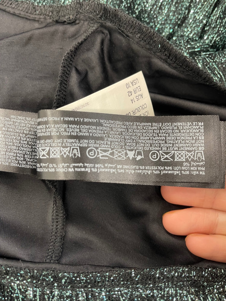 Stunning Forever New tiered party Dress UK14 Metallic Green CT551