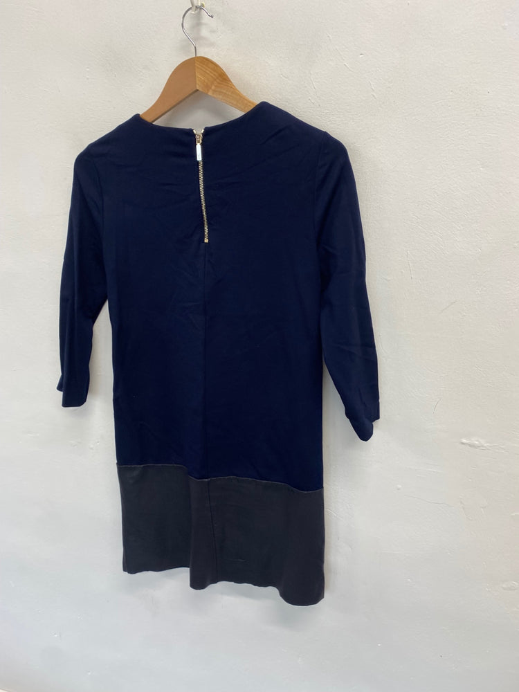 Stunning Ted Baker Midi Dress leather formal Uk 10 Navy black CT551