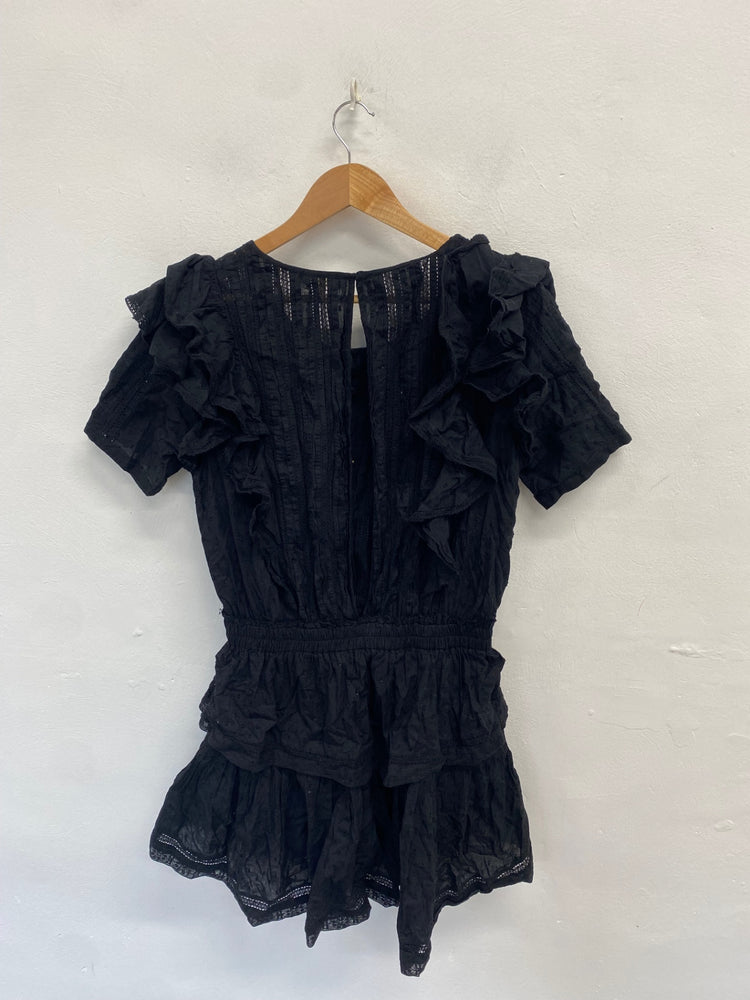 Stunning Love shack fancy Mini dress UK 14 Black frill cotton AC002