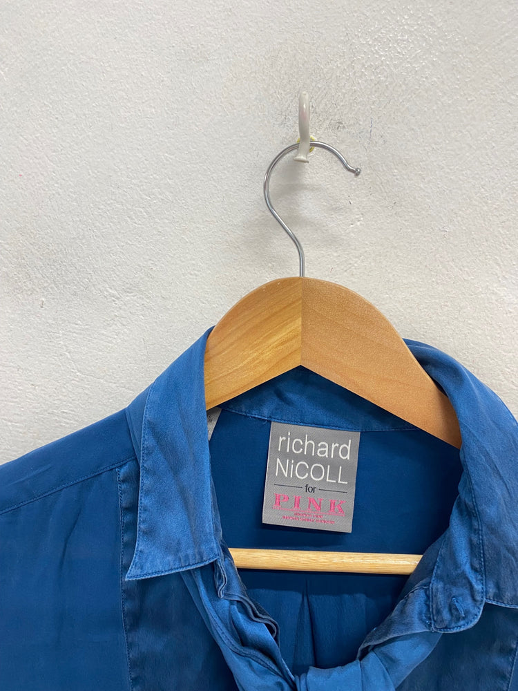 Stunning Richard Nicoll x Thomas pink silk Shirt UK 10 Navy CT551