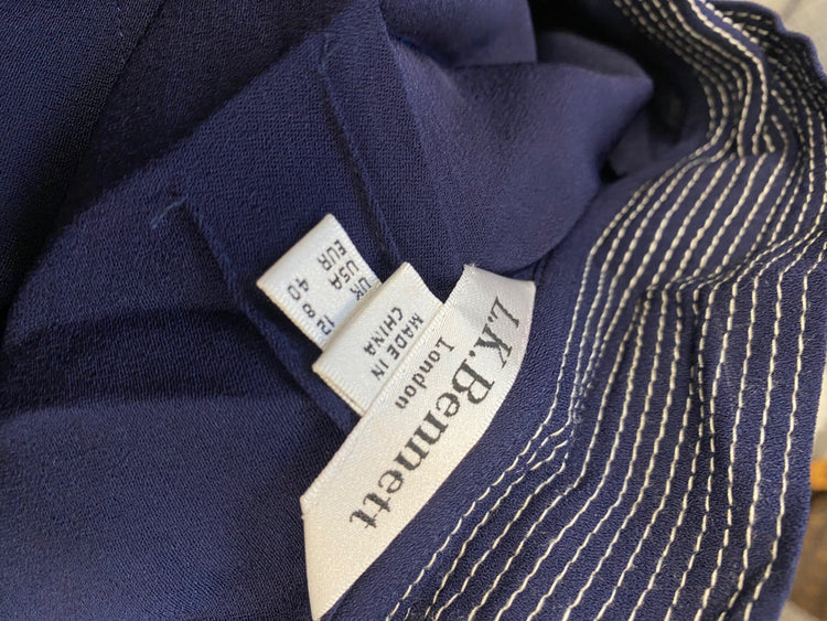 Stunning L.K. Bennett Midi dr jean Dress piping buttons collar UK 12 Navy CT551