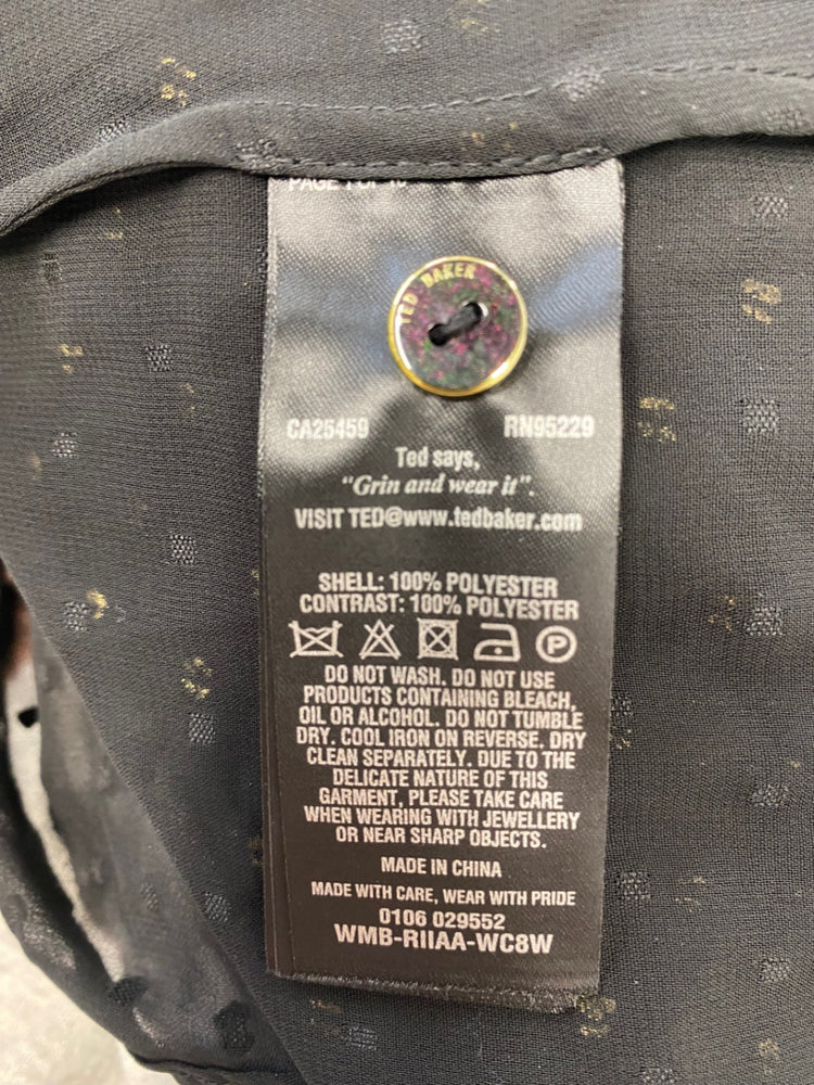 Stunning Ted Baker Blouse Uk 10 Black gold sheer spotted CT551