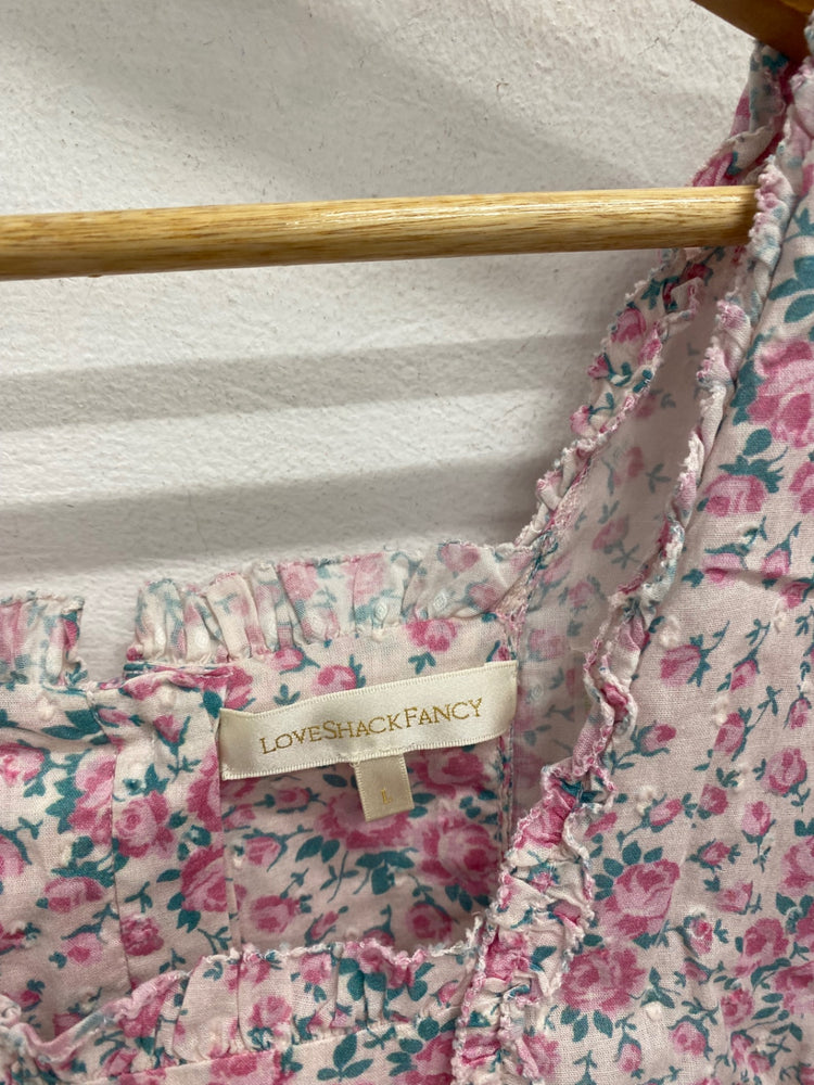 Stunning Love shack fancy Mini dress UK 12 Pink Floral Print AC002
