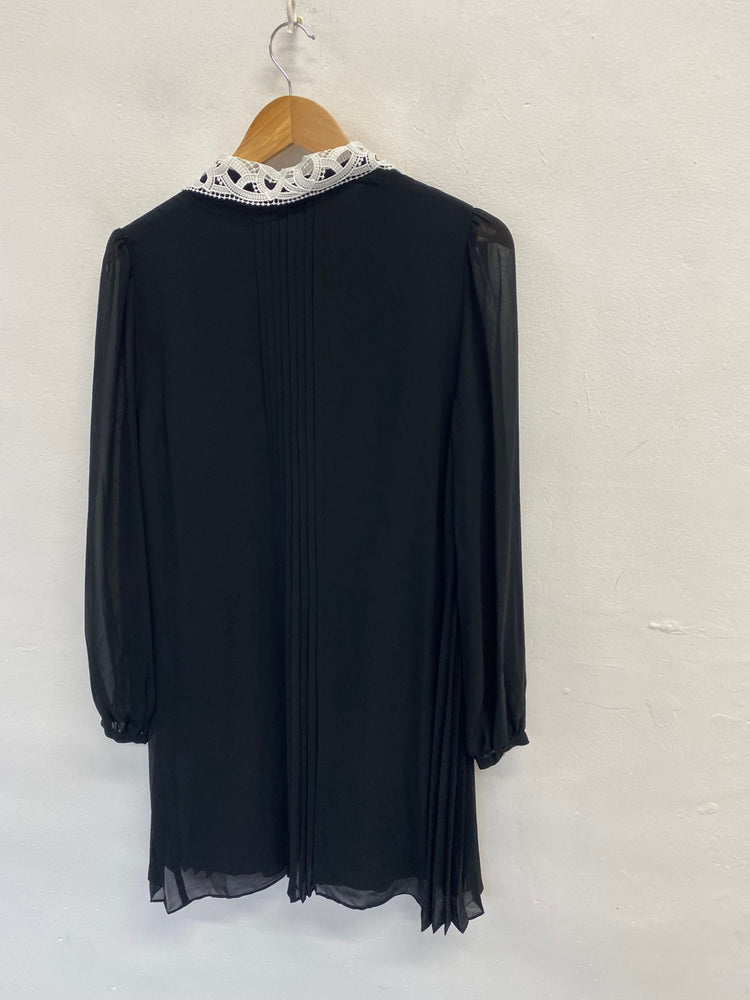 Stunning Phase Eight Midi Dress Uk 10 Black collar pleated CT551