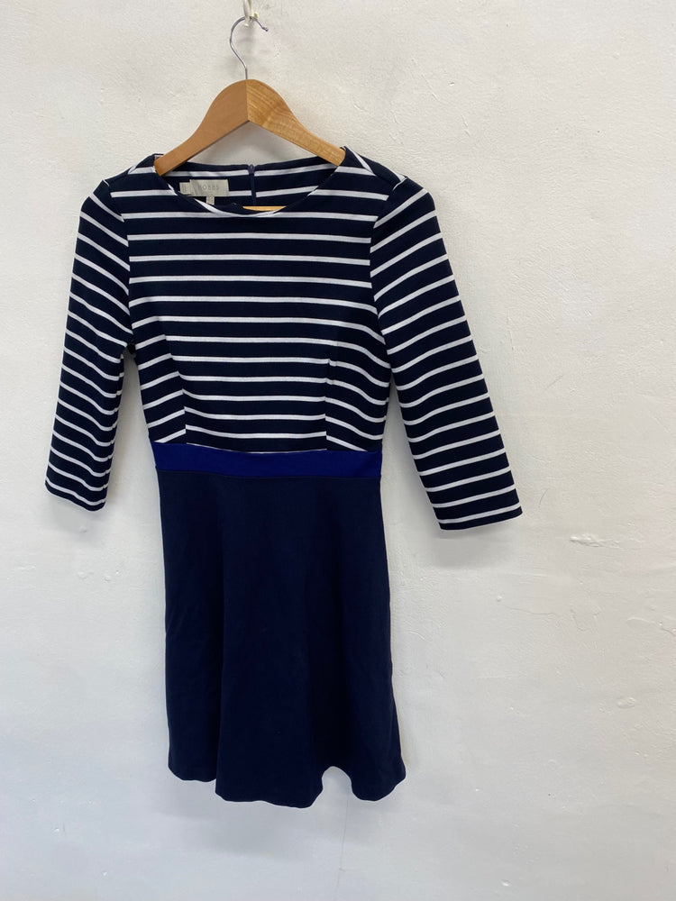 Stunning Hobbs Midi Dress Uk 10 Navy striped CT551