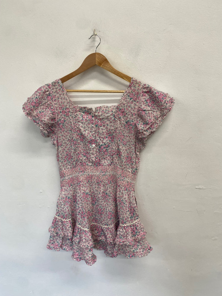 Stunning Love shack fancy Mini dress UK 12 Pink Floral Print AC002