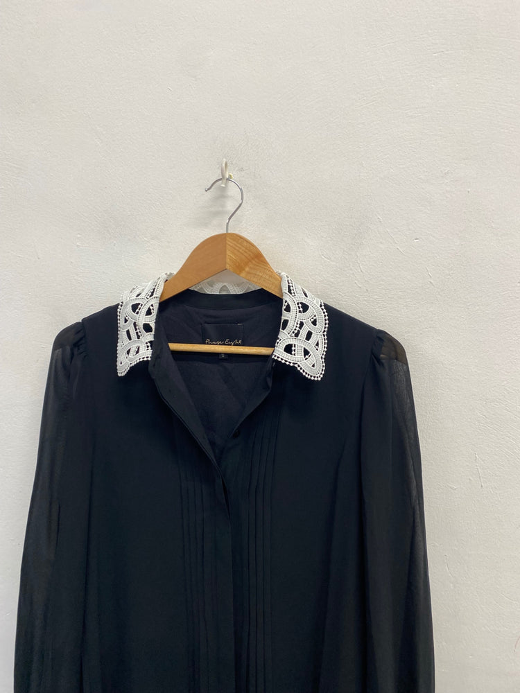 Stunning Phase Eight Midi Dress Uk 10 Black collar pleated CT551