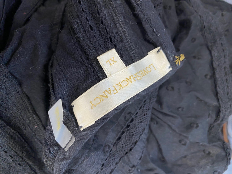 Stunning Love shack fancy Mini dress UK 14 Black frill cotton AC002