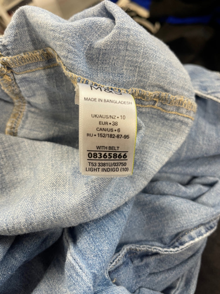 Stunning Per Una Chambray tiered midi Dress Uk10 Light Blue CT551