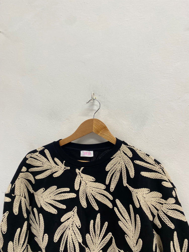 Stunning Savida Sweater UK 12 Black beige broderie CT551