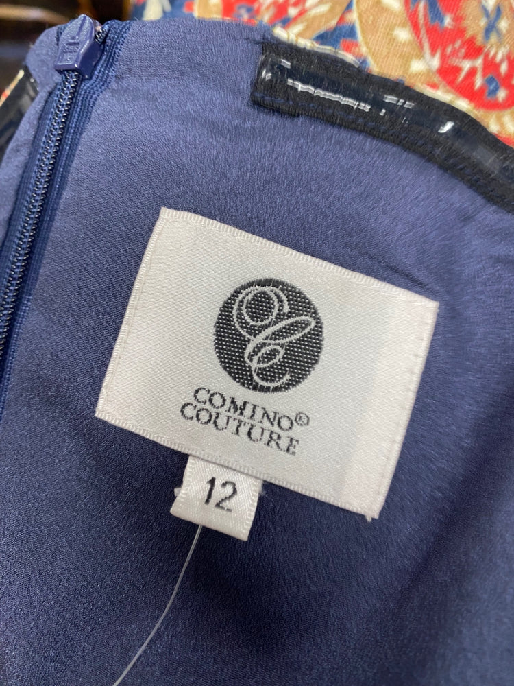 Stunning Comino Couture Mini dress strapless UK 12 Navy red paisley BB001