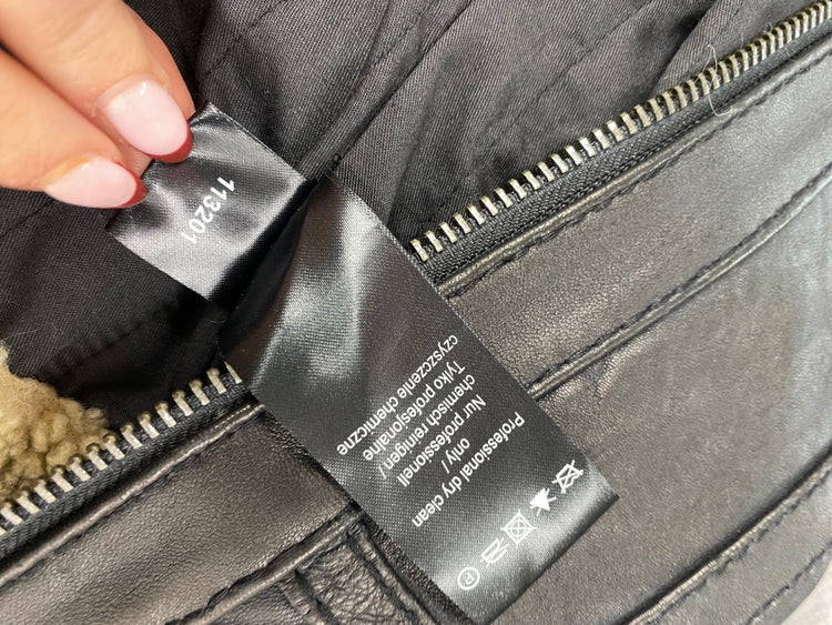 Stunning Michael Kors Leather biker Jacket shearling UK 10 Black beige BB001