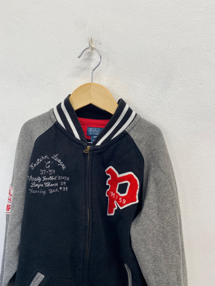 Classic kids Polo Ralph Lauren Bomber varsity Jacket Age 10-12 Black grey BB001
