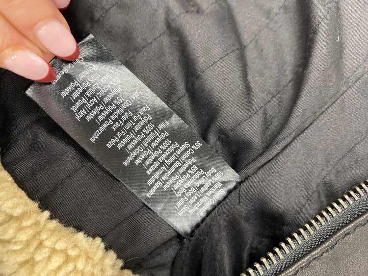 Stunning Michael Kors Leather biker Jacket shearling UK 10 Black beige BB001