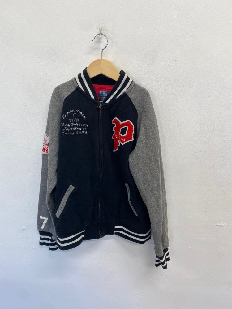 Classic kids Polo Ralph Lauren Bomber varsity Jacket Age 10-12 Black grey BB001