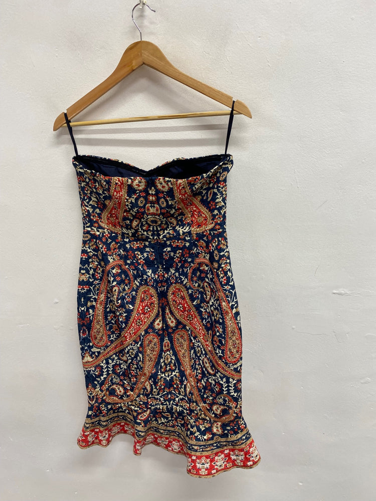 Stunning Comino Couture Mini dress strapless UK 12 Navy red paisley BB001