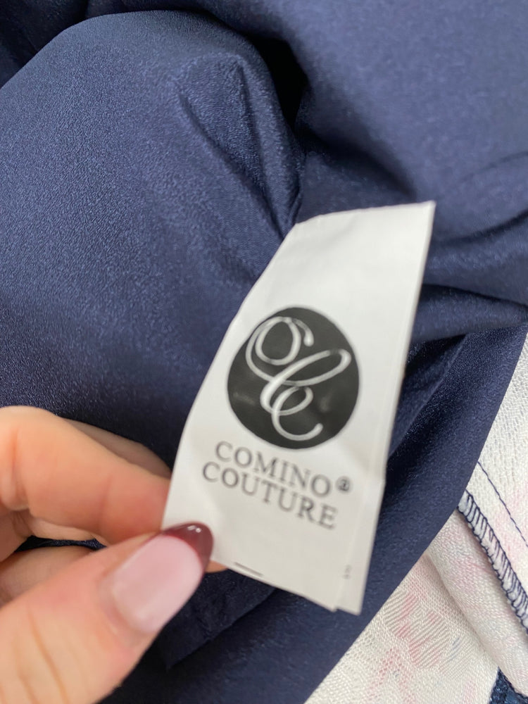 Stunning Comino Couture Mini dress strapless UK 12 Navy red paisley BB001