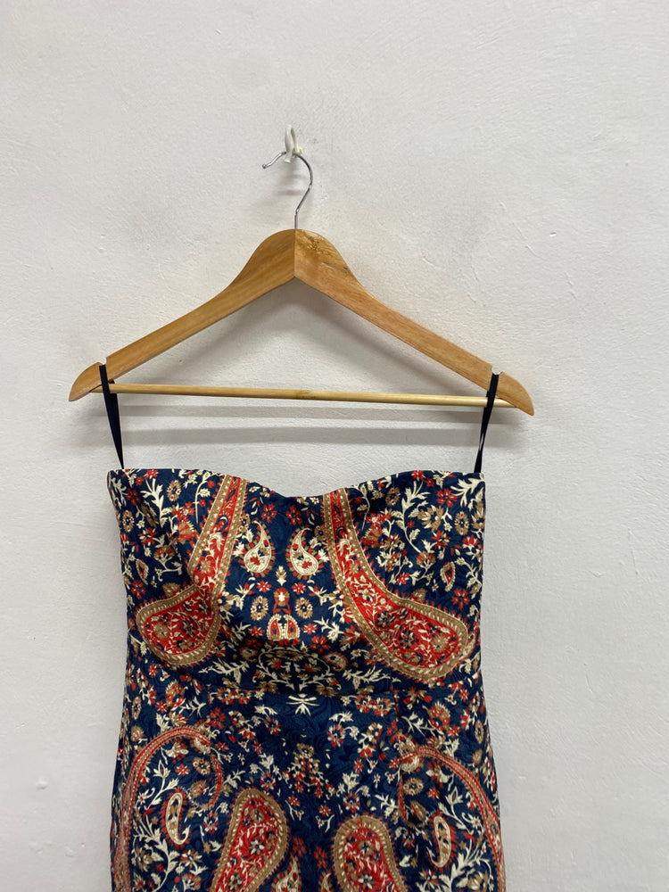 Stunning Comino Couture Mini dress strapless UK 12 Navy red paisley BB001