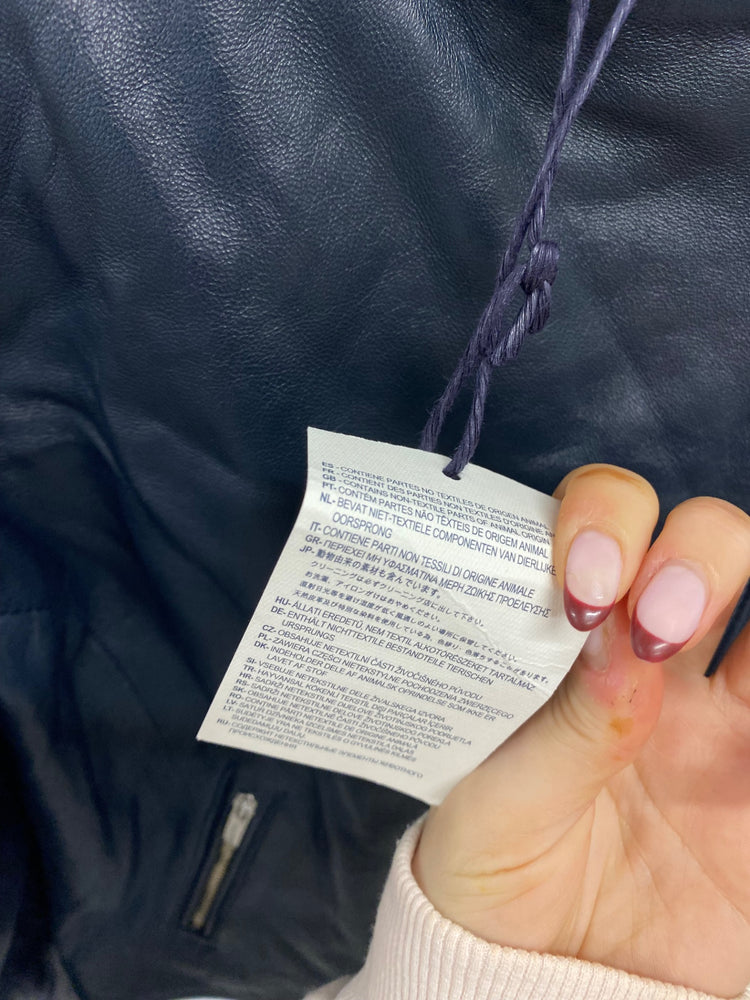 Stunning girls Massimo Dutti Leather Jacket Age 9-10 Navy BB001